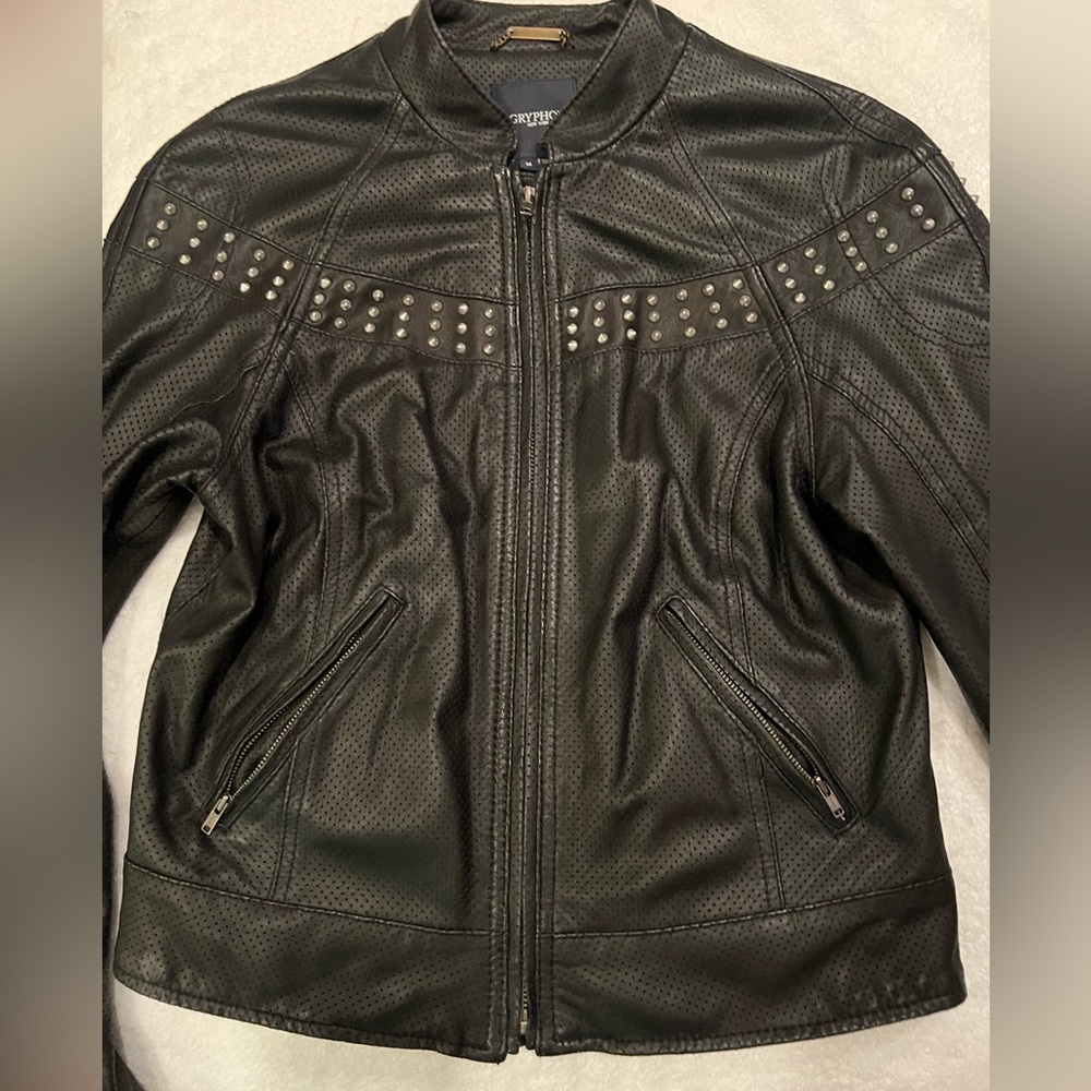 Gryphon Vintage Unique 100% Leather Black Jacket with Metal Studs